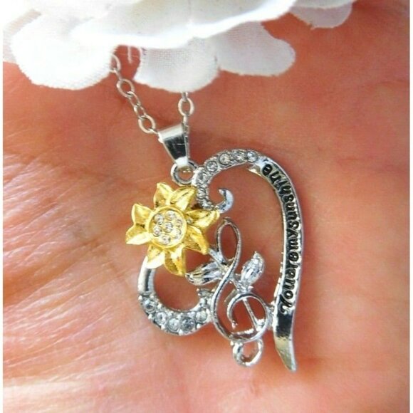 1 PC NEW SUNFLOWER FLOWER Necklace Music Note You Are My Sunshine Daisy Love - Picture 2 of 10